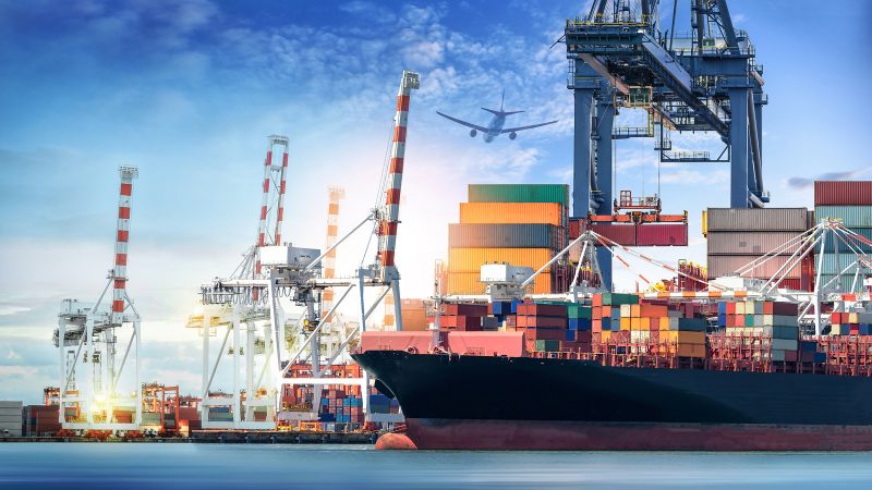 bigstock--187881256 Logistics and transportation of International Container Cargo ship and cargo plane in the ocean at twilight sky Freight Transportation Shipping
